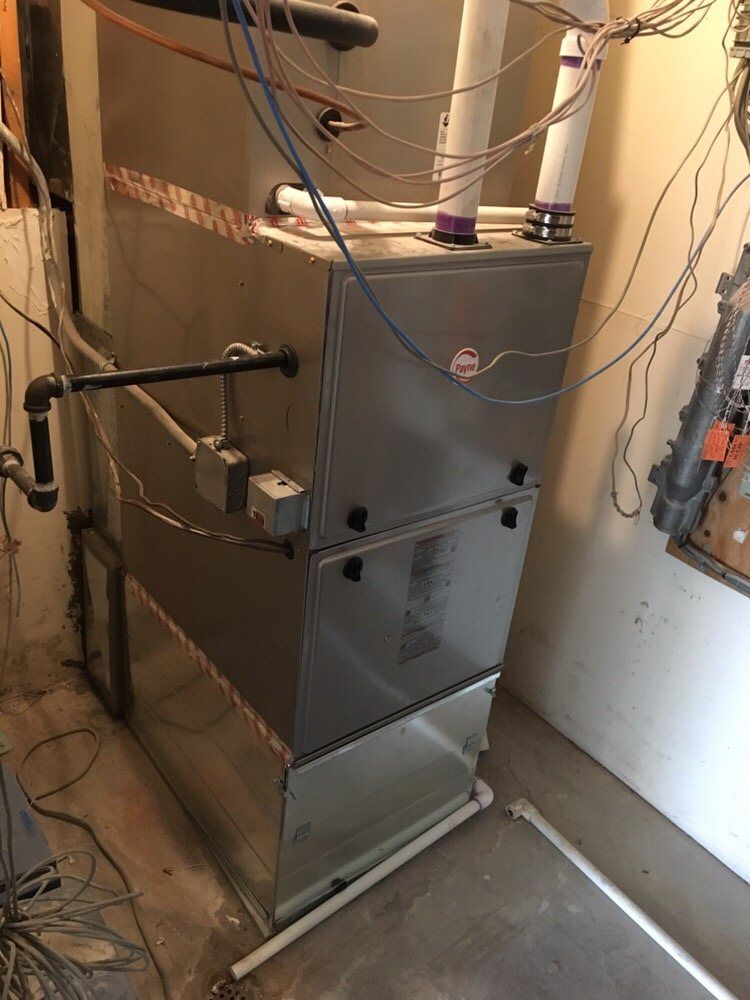 A Payne gas furnace with PVC venting installed by Temperature Select Air.